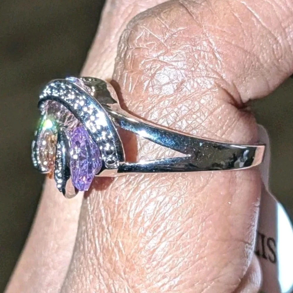 Sparkling Zirconia With Pink,yellow, and Purple Rotating Gemstone Design Sz 8